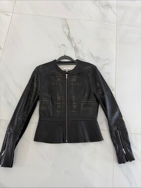 Parker Black Perforated Leather Peplum Jacket